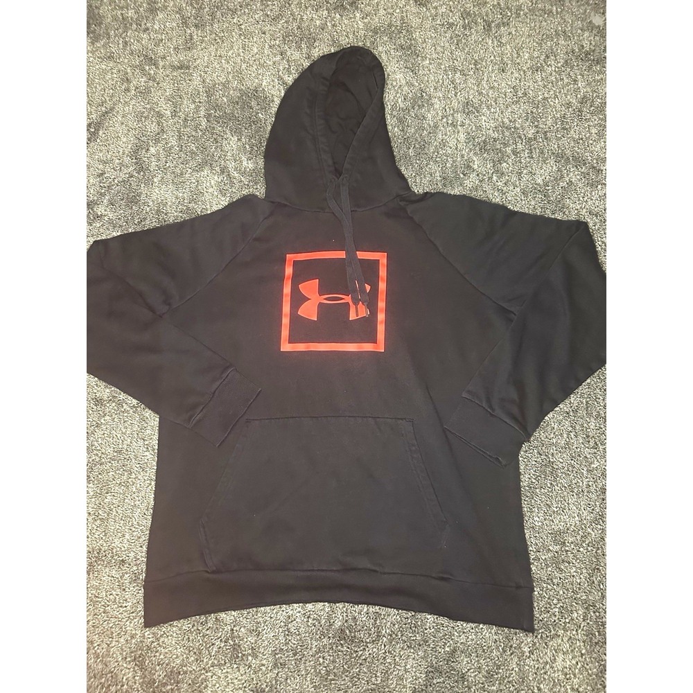 Under Armour Hoodie Mens XL Tall XLT Black Red Big Logo Pullover Sweatshirt